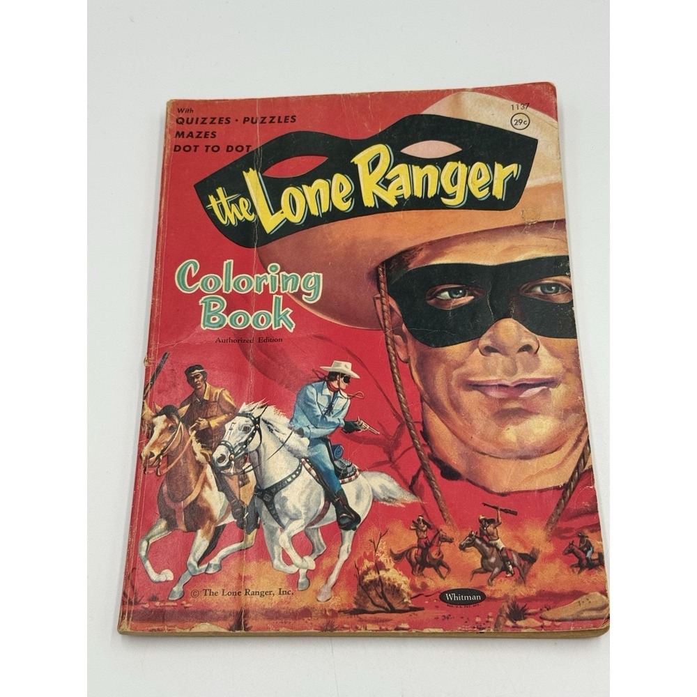 Whitman The Lone Ranger Coloring Book, 50% colored, has some damage